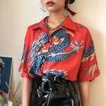 2018 Summer Women Tops Harajuku Blouse Women Dragon Print Short Sleeve Blouses Shirts Female Streetwear kz022