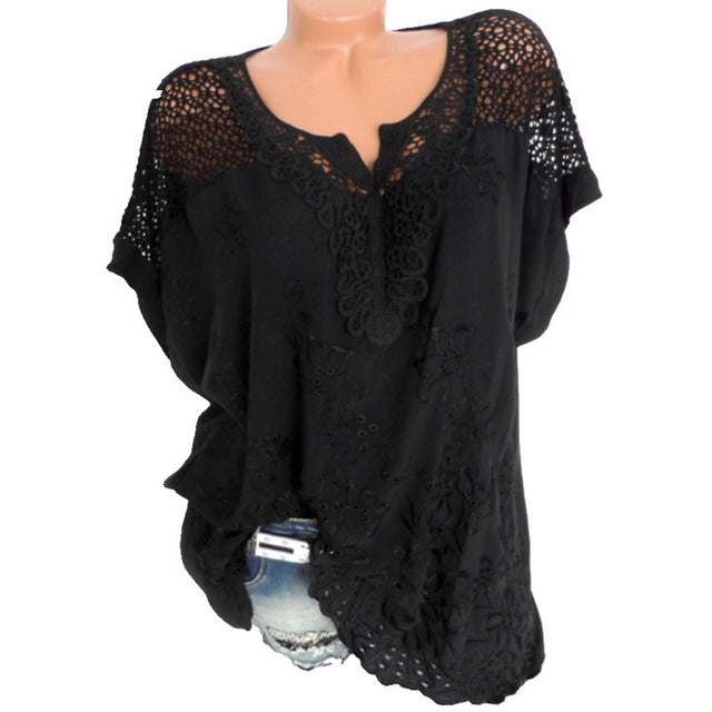Large size lace women blouses 2020 summer cotton women blouses tops V-neck bat sleeve embroidery high quality women shirt 5XL