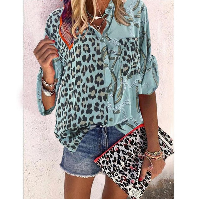 Women Blouse 2020 Sping  Tops  Turn-down Collar Long Sleeve Leopard Shirt Loose Plus Size Clothing For Women Ladies Blouses