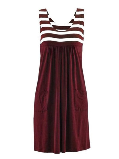 Fashion striped dress large size summer dress  loose simple sleeveless dress women's clothing