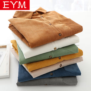 EYM Brand Solid Color Women's Corduroy Shirt 2020 Spring New Women Long Sleeve Blouse Casual Large Size Loose Blouses Lady Tops