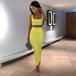 Dulzura neon ribbed knitted women two piece matching co ord set crop top midi skirt sexy festival party 2019 winter clothing