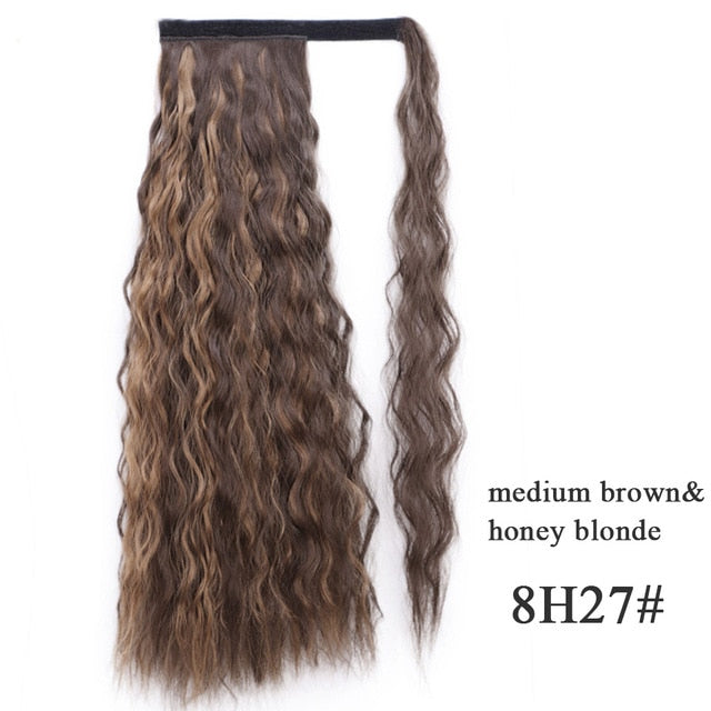 Vigorous Corn Wavy Long Ponytail Synthetic Hairpiece Wrap on Clip Hair Extensions Ombre Brown Pony Tail Blonde Fack Hair