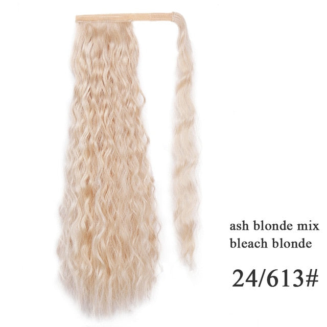 Vigorous Corn Wavy Long Ponytail Synthetic Hairpiece Wrap on Clip Hair Extensions Ombre Brown Pony Tail Blonde Fack Hair