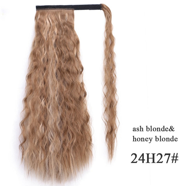 Vigorous Corn Wavy Long Ponytail Synthetic Hairpiece Wrap on Clip Hair Extensions Ombre Brown Pony Tail Blonde Fack Hair