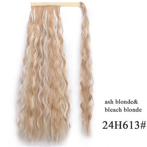 Vigorous Corn Wavy Long Ponytail Synthetic Hairpiece Wrap on Clip Hair Extensions Ombre Brown Pony Tail Blonde Fack Hair