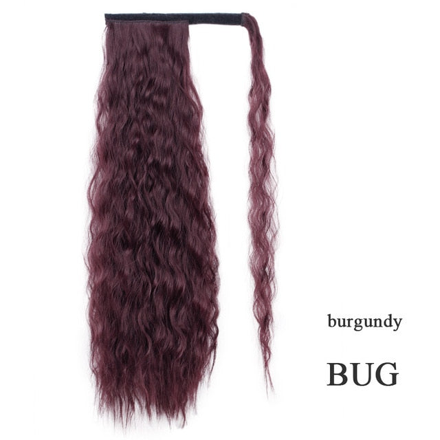 Vigorous Corn Wavy Long Ponytail Synthetic Hairpiece Wrap on Clip Hair Extensions Ombre Brown Pony Tail Blonde Fack Hair
