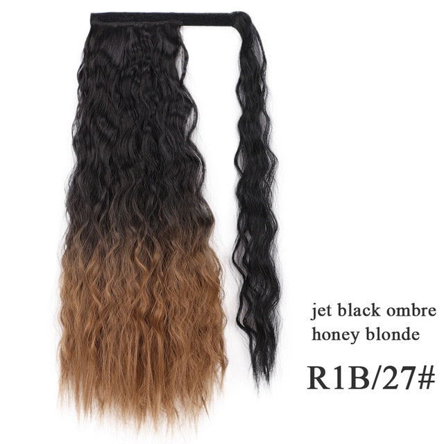 Vigorous Corn Wavy Long Ponytail Synthetic Hairpiece Wrap on Clip Hair Extensions Ombre Brown Pony Tail Blonde Fack Hair