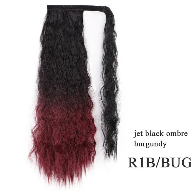 Vigorous Corn Wavy Long Ponytail Synthetic Hairpiece Wrap on Clip Hair Extensions Ombre Brown Pony Tail Blonde Fack Hair