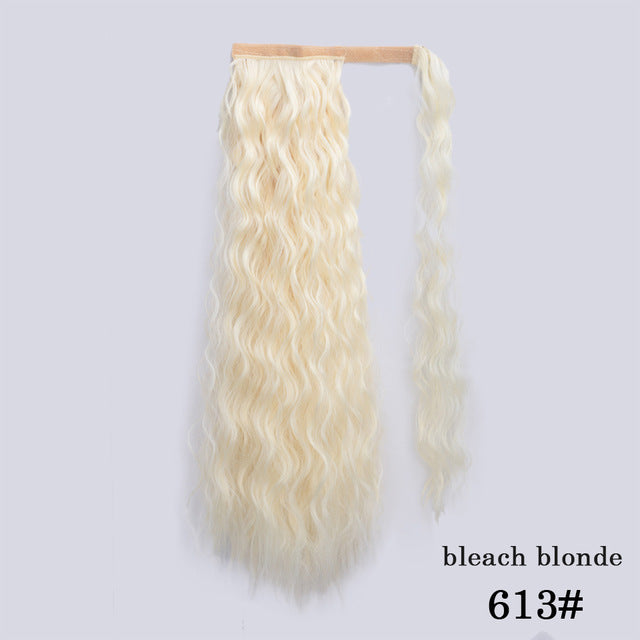 Vigorous Corn Wavy Long Ponytail Synthetic Hairpiece Wrap on Clip Hair Extensions Ombre Brown Pony Tail Blonde Fack Hair