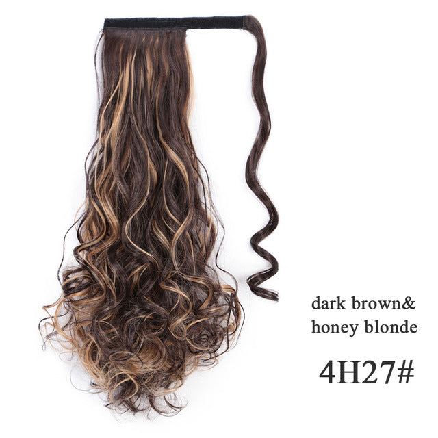 Vigorous Corn Wavy Long Ponytail Synthetic Hairpiece Wrap on Clip Hair Extensions Ombre Brown Pony Tail Blonde Fack Hair