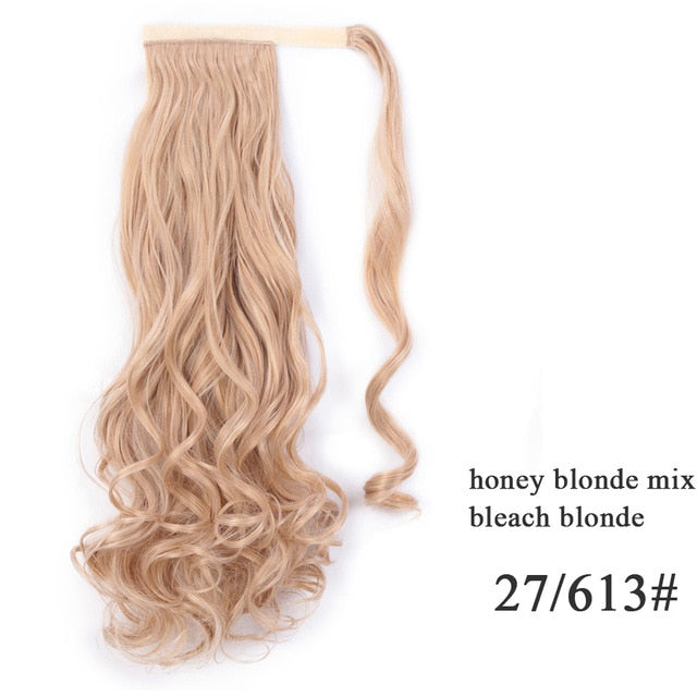Vigorous Corn Wavy Long Ponytail Synthetic Hairpiece Wrap on Clip Hair Extensions Ombre Brown Pony Tail Blonde Fack Hair