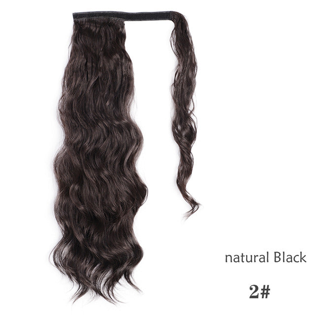 Vigorous Corn Wavy Long Ponytail Synthetic Hairpiece Wrap on Clip Hair Extensions Ombre Brown Pony Tail Blonde Fack Hair
