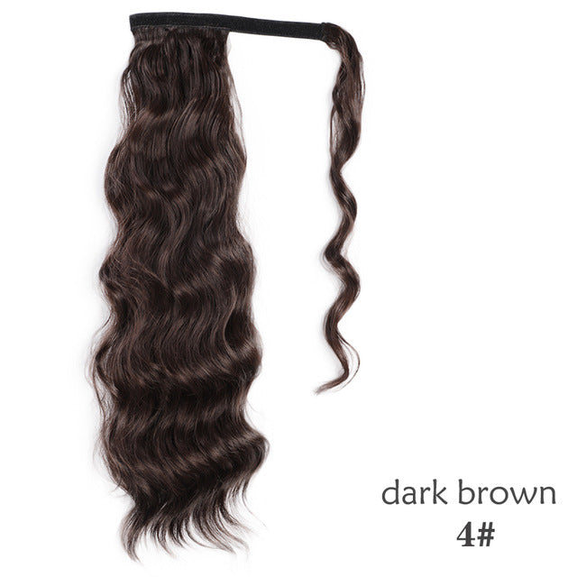 Vigorous Corn Wavy Long Ponytail Synthetic Hairpiece Wrap on Clip Hair Extensions Ombre Brown Pony Tail Blonde Fack Hair