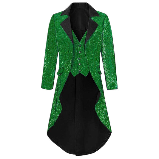 Mens Notch Lapel Gorgeous Sequin Tailcoat Jacket Cosplay Costume Party Colorful Blazer Coat For Big And Tall Men Long Steampunk