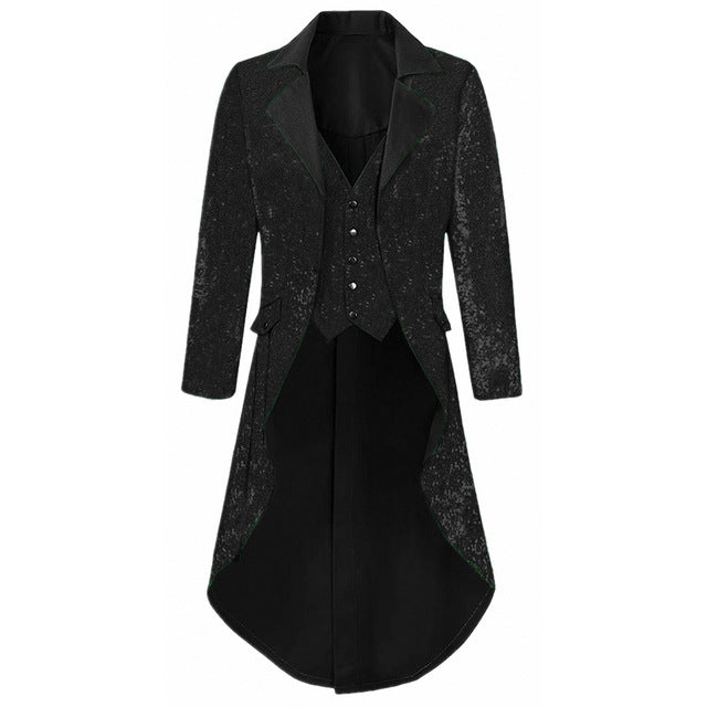 Mens Notch Lapel Gorgeous Sequin Tailcoat Jacket Cosplay Costume Party Colorful Blazer Coat For Big And Tall Men Long Steampunk