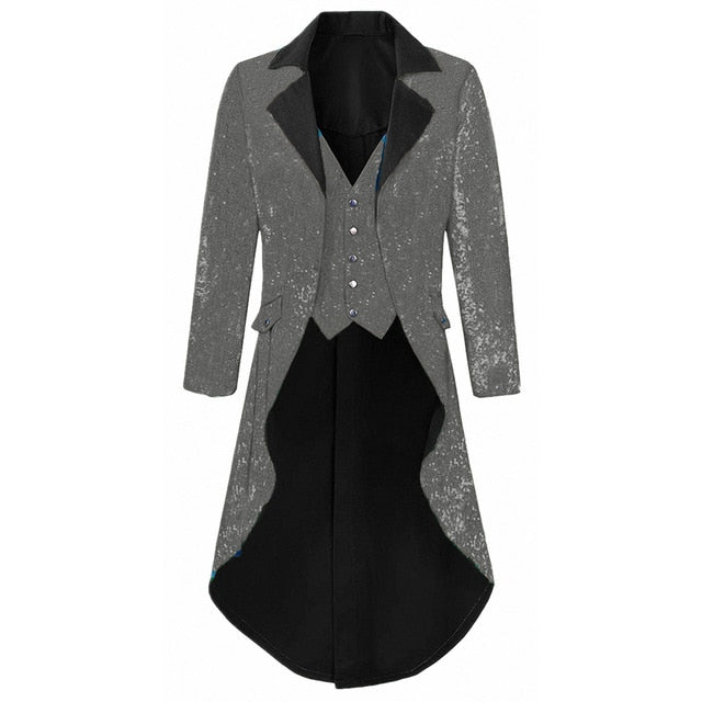 Mens Notch Lapel Gorgeous Sequin Tailcoat Jacket Cosplay Costume Party Colorful Blazer Coat For Big And Tall Men Long Steampunk