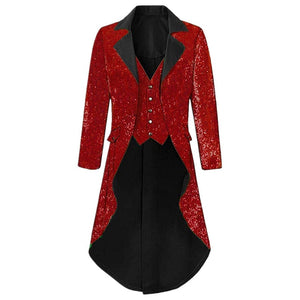 Mens Notch Lapel Gorgeous Sequin Tailcoat Jacket Cosplay Costume Party Colorful Blazer Coat For Big And Tall Men Long Steampunk