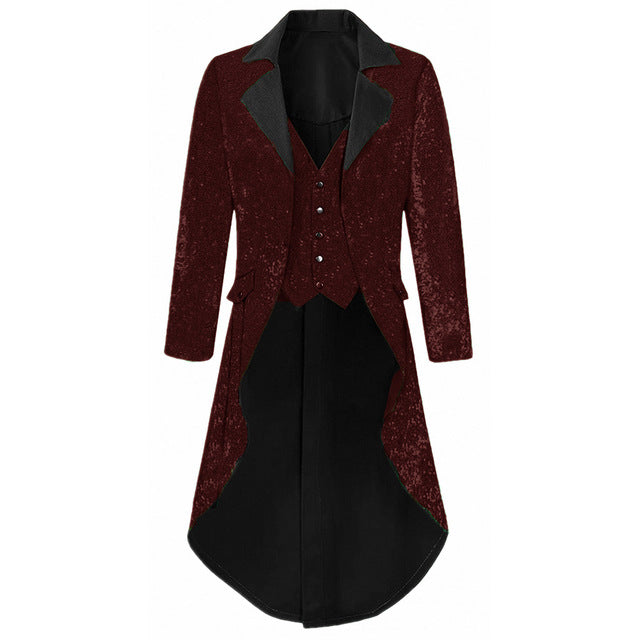 Mens Notch Lapel Gorgeous Sequin Tailcoat Jacket Cosplay Costume Party Colorful Blazer Coat For Big And Tall Men Long Steampunk