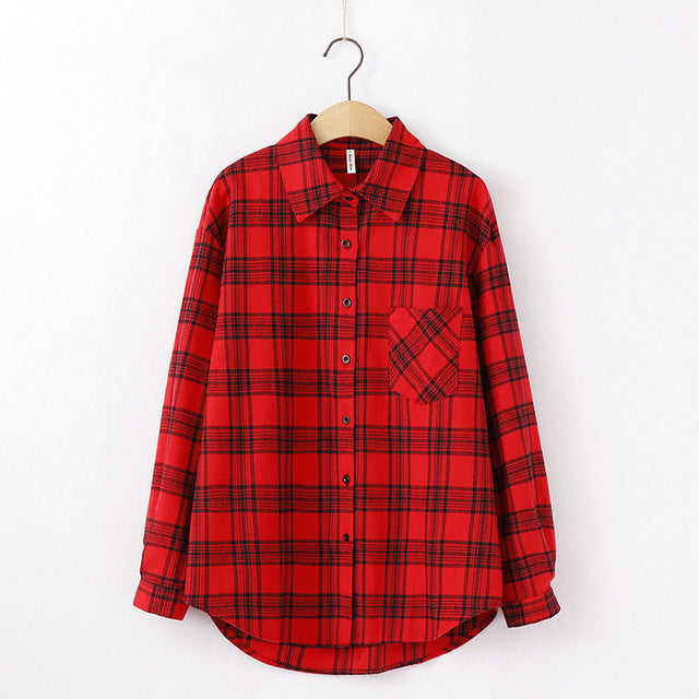 Tangada  fashion women chic oversized plaid blouse long sleeve female casual   print shirts stylish cotton tops blusas XQ01
