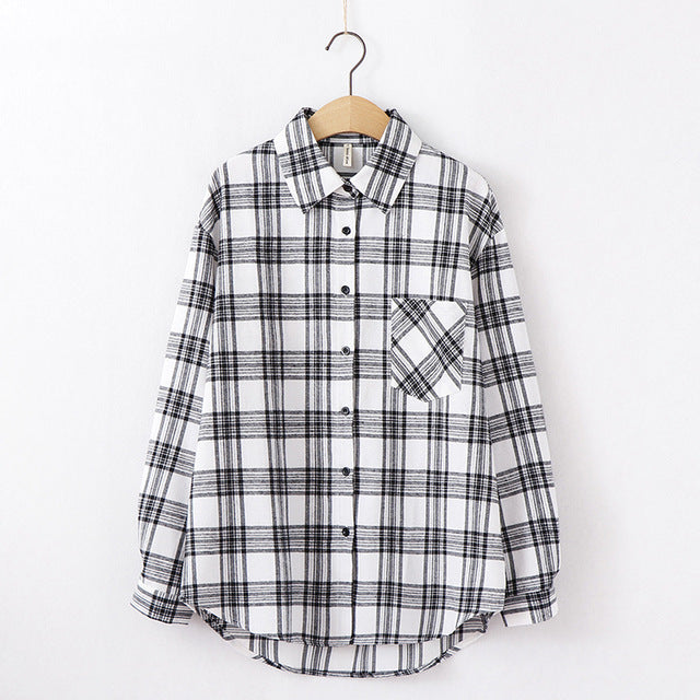 Tangada  fashion women chic oversized plaid blouse long sleeve female casual   print shirts stylish cotton tops blusas XQ01