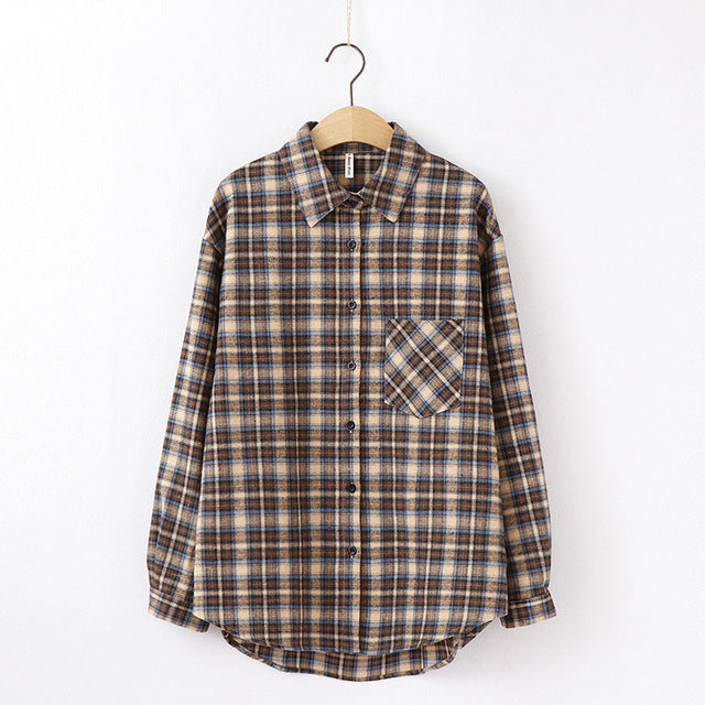 Tangada  fashion women chic oversized plaid blouse long sleeve female casual   print shirts stylish cotton tops blusas XQ01