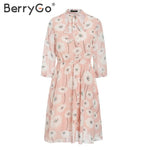 BerryGo Vintage floral print boho dress women Casual long sleeve spring chic party dress High waist work wear office lady dress