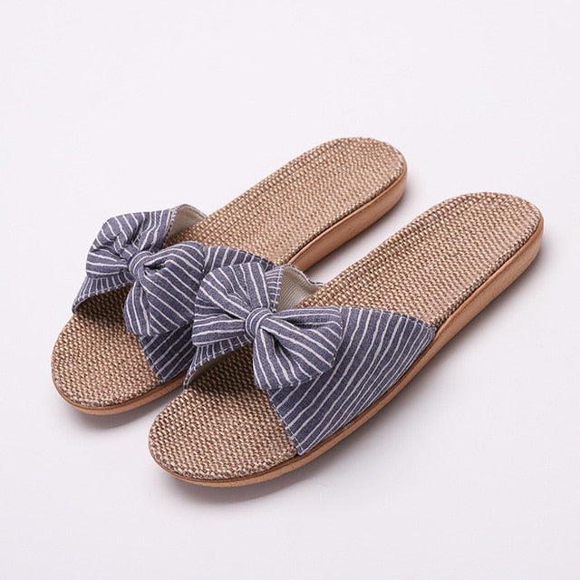 2020 New Eva Stripes Bow home slippers Cotton Indoor Shoes Japanese Style Linen Slippers  Slippers Women Flip Flops Shoes Women
