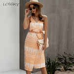 Lossky Cotton Dress Women Printed Summer Slip Sundress Sexy Backless Sleeveless Beach Midi Clothes For Women 2020 Ladies Dresses