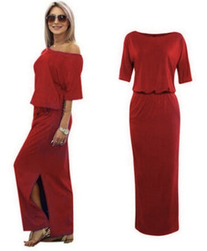 Hot Sale Women Boho Maxi Dress Sexy Summer Short Sleeve Side Slit Loose Evening Party Long Beach Dress with Pocket Vestidos