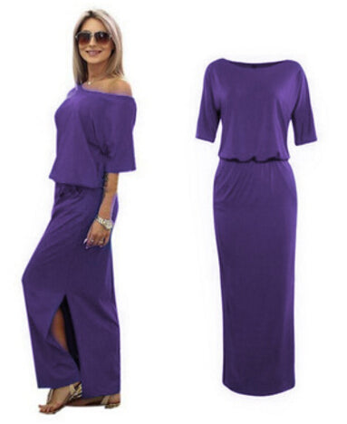 Hot Sale Women Boho Maxi Dress Sexy Summer Short Sleeve Side Slit Loose Evening Party Long Beach Dress with Pocket Vestidos