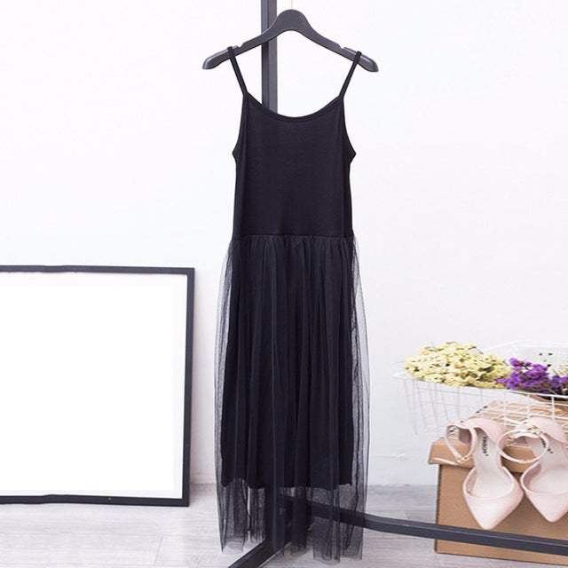 GALCAUR Spaghetti Strap Dress Female Tunic High Waist Mesh Patchwork Asymmetrical Midi Dresses 2020 Summer Fashion Sexy