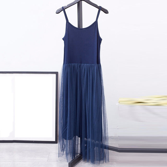 GALCAUR Spaghetti Strap Dress Female Tunic High Waist Mesh Patchwork Asymmetrical Midi Dresses 2020 Summer Fashion Sexy