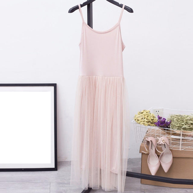 GALCAUR Spaghetti Strap Dress Female Tunic High Waist Mesh Patchwork Asymmetrical Midi Dresses 2020 Summer Fashion Sexy