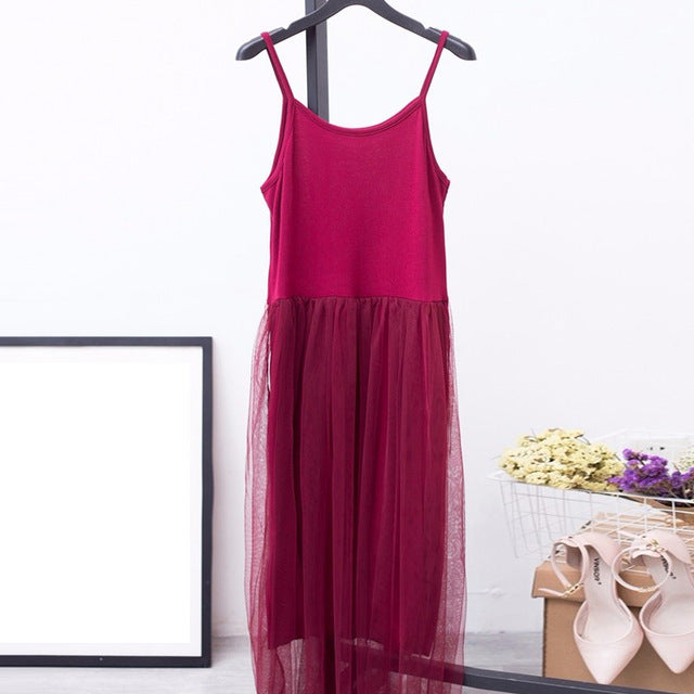 GALCAUR Spaghetti Strap Dress Female Tunic High Waist Mesh Patchwork Asymmetrical Midi Dresses 2020 Summer Fashion Sexy