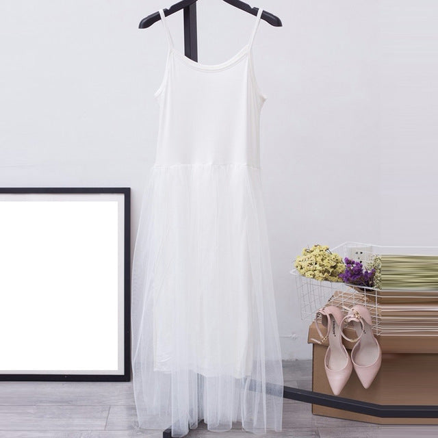 GALCAUR Spaghetti Strap Dress Female Tunic High Waist Mesh Patchwork Asymmetrical Midi Dresses 2020 Summer Fashion Sexy
