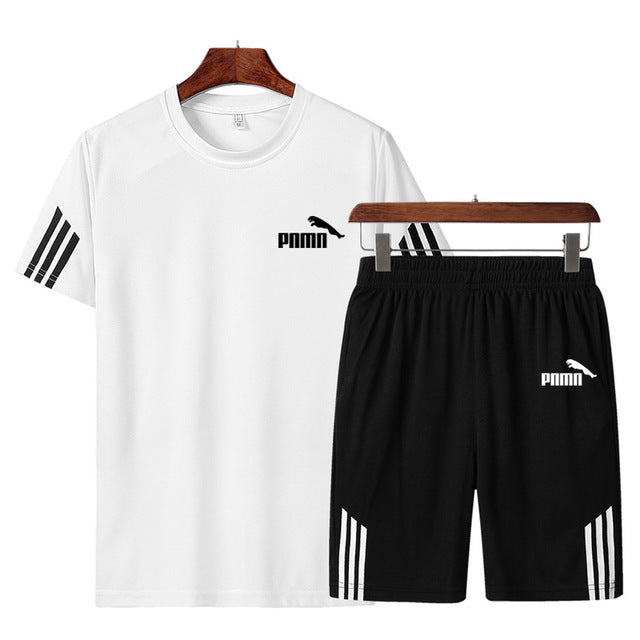 Men Casual Set Men's Sportwear Fitness Sets fashion Summer Short Sleeve T-shirt Shorts Sets Male Sportswear Tracksuit Male