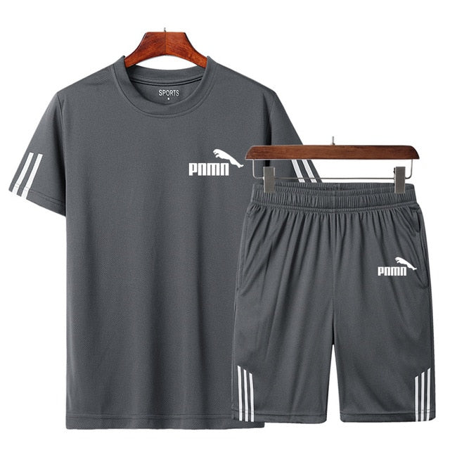 Men Casual Set Men's Sportwear Fitness Sets fashion Summer Short Sleeve T-shirt Shorts Sets Male Sportswear Tracksuit Male