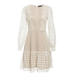 Conmoto Elegant White Mesh Party Dress Women Autumn Winter Short Vintage Polka Dot Print Lace Plus Size Dress Female Vestidos