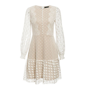 Conmoto Elegant White Mesh Party Dress Women Autumn Winter Short Vintage Polka Dot Print Lace Plus Size Dress Female Vestidos