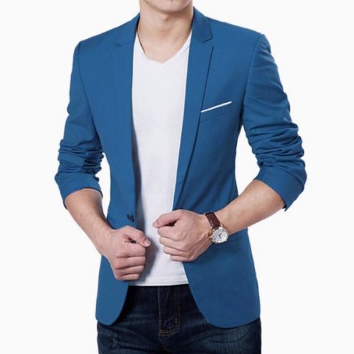 3XL Plus Size Korean Style Mens Blazer Slim Fit Cotton Suit Jacket Black Blue Male Blazers Men's Coat Work Wedding Wear