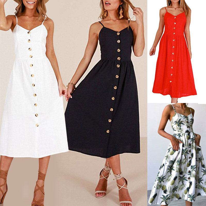 2020 New Women Print Floral Stripe Long dress Sexy V-Neck Sleevele Button Beach Casual Boho Midi Dress Plus Size 3XL vestidos