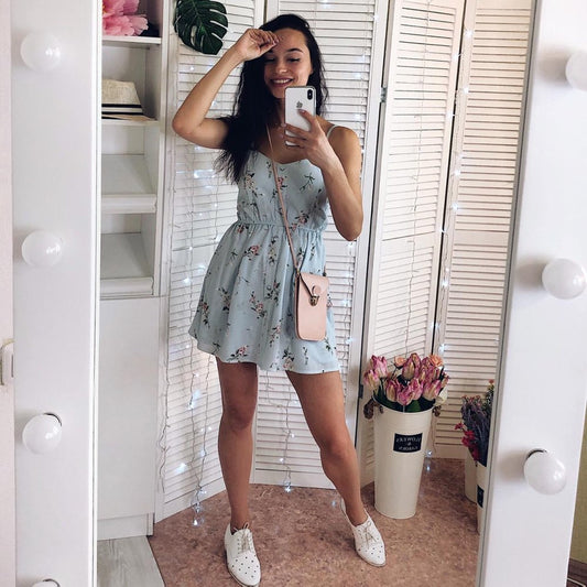 2020 New Women's Dress Sweet Summer Casual Fashion Bohemian Print Thin Strap Sleeveless  Black Dress for Women