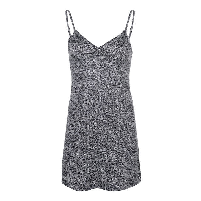 ZapOutlets V Neck Summer Dress Camis A-line Casual Floral Blue Short Dress Women Sexy Backless Club Dresses Woman Sleeveless 2020