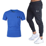 Hot men's sets t shirts + pants two pieces sets casual tracksuit basketball new fashion print suits sportwear fitness shirts