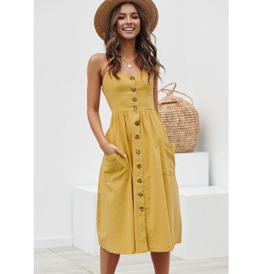 Button Striped Print Cotton Casual Beach Summer Dress 2020 Sexy Spaghetti Strap V-neck Off Shoulder Women Midi Dress Vestidos