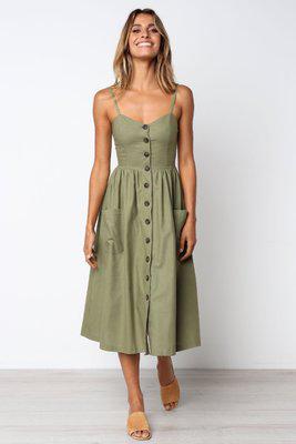 Button Striped Print Cotton Casual Beach Summer Dress 2020 Sexy Spaghetti Strap V-neck Off Shoulder Women Midi Dress Vestidos