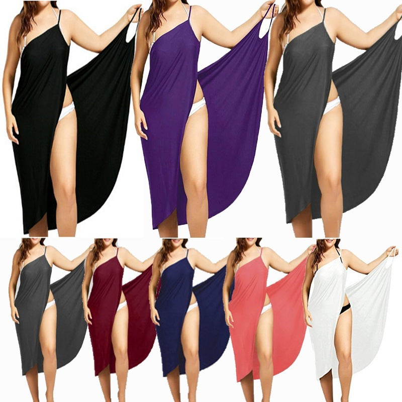 Women Beach Dress Sexy Sling Becah Wear Dress Sarong Bilini Cover Up Warp Pareo Dresses Towel Backless  Swimwear Femme Plus Size