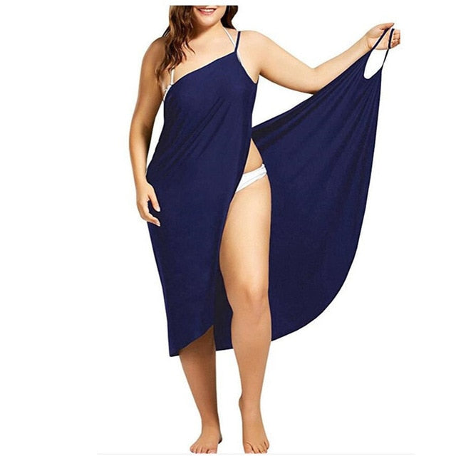 Women Beach Dress Sexy Sling Becah Wear Dress Sarong Bilini Cover Up Warp Pareo Dresses Towel Backless  Swimwear Femme Plus Size