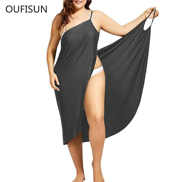 Women Beach Dress Sexy Sling Becah Wear Dress Sarong Bilini Cover Up Warp Pareo Dresses Towel Backless  Swimwear Femme Plus Size